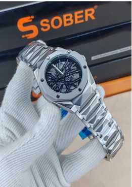 HUBLOT SW-99 SILVER CHAIN BLACK DIAL ( super premium)